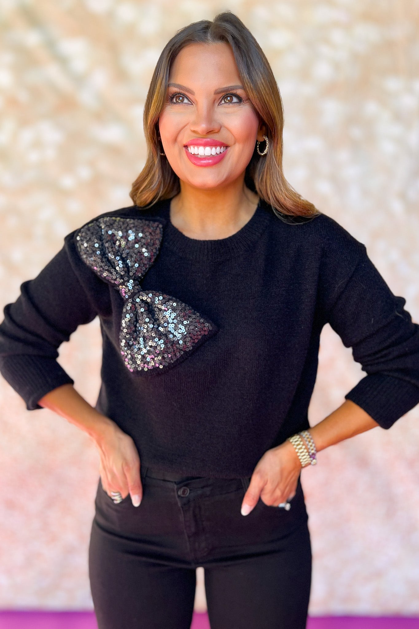 Black Sequin Bow Sweater