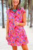 SSYS Alissa Short Sleeve Poplin Printed Ruffle Dress In Magenta Meadow