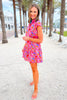 SSYS Alissa Short Sleeve Poplin Printed Ruffle Dress In Magenta Meadow