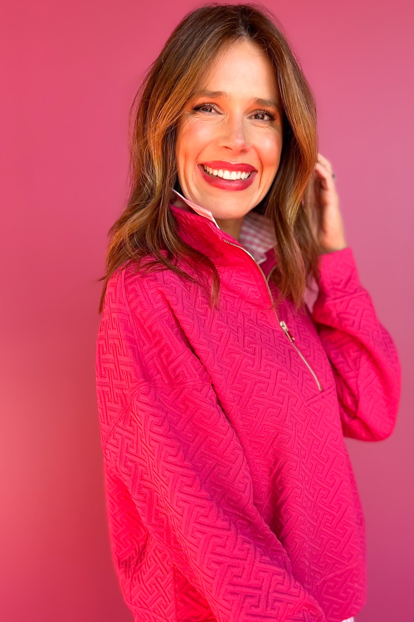 SSYS Anna Pullover In Hot Pink Greek Key