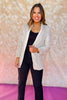 Silver Sequin Long Shawl Collar Blazer