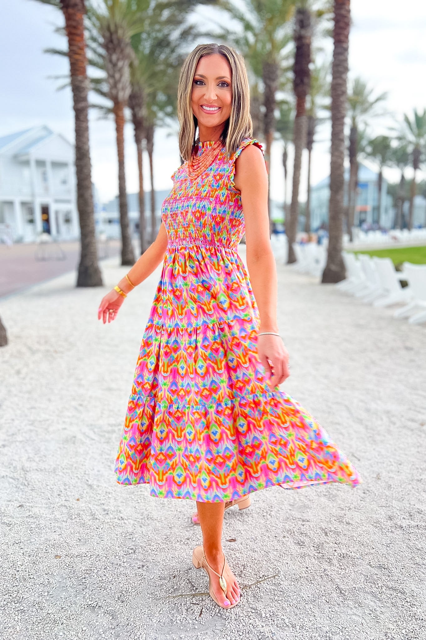 SSYS Rosie Smocked Bodice Ruffle Dress In Bright Bloomscape