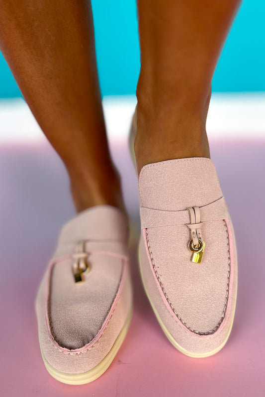 Pink Suede Slip On Loafers