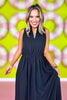 SSYS The Rosemary Collared Sleeveless Midi Dress In Black, collared v-neck, cinched waist, breathable, spring dress, spring break, vacation dress, exclusive design, ssys by mallory fitzsimmons