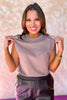 Taupe Jewel Shoulder Detail Tee Top *FINAL SALE*