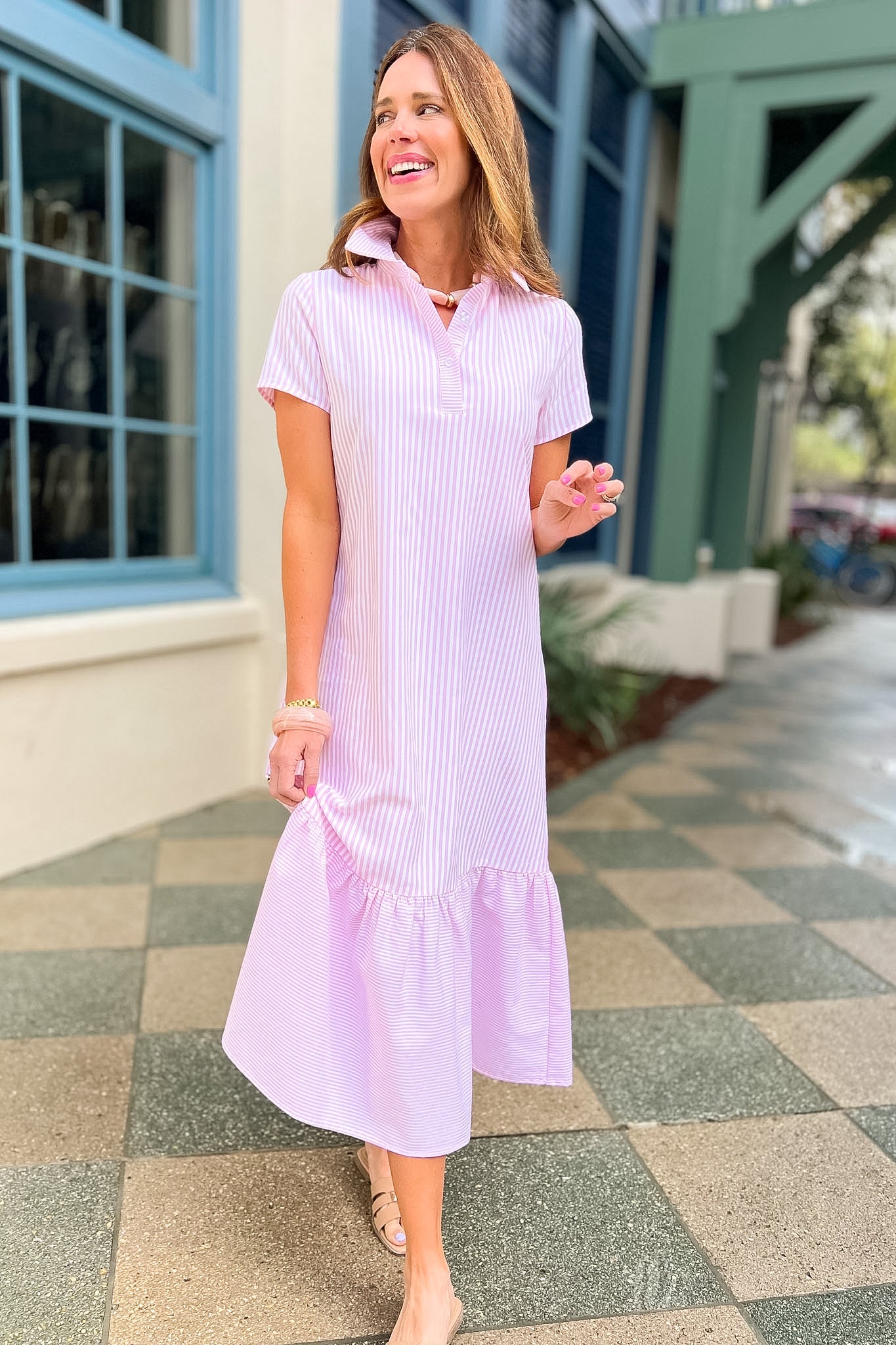 SSYS Holland Mix Stripe Dress In Pink