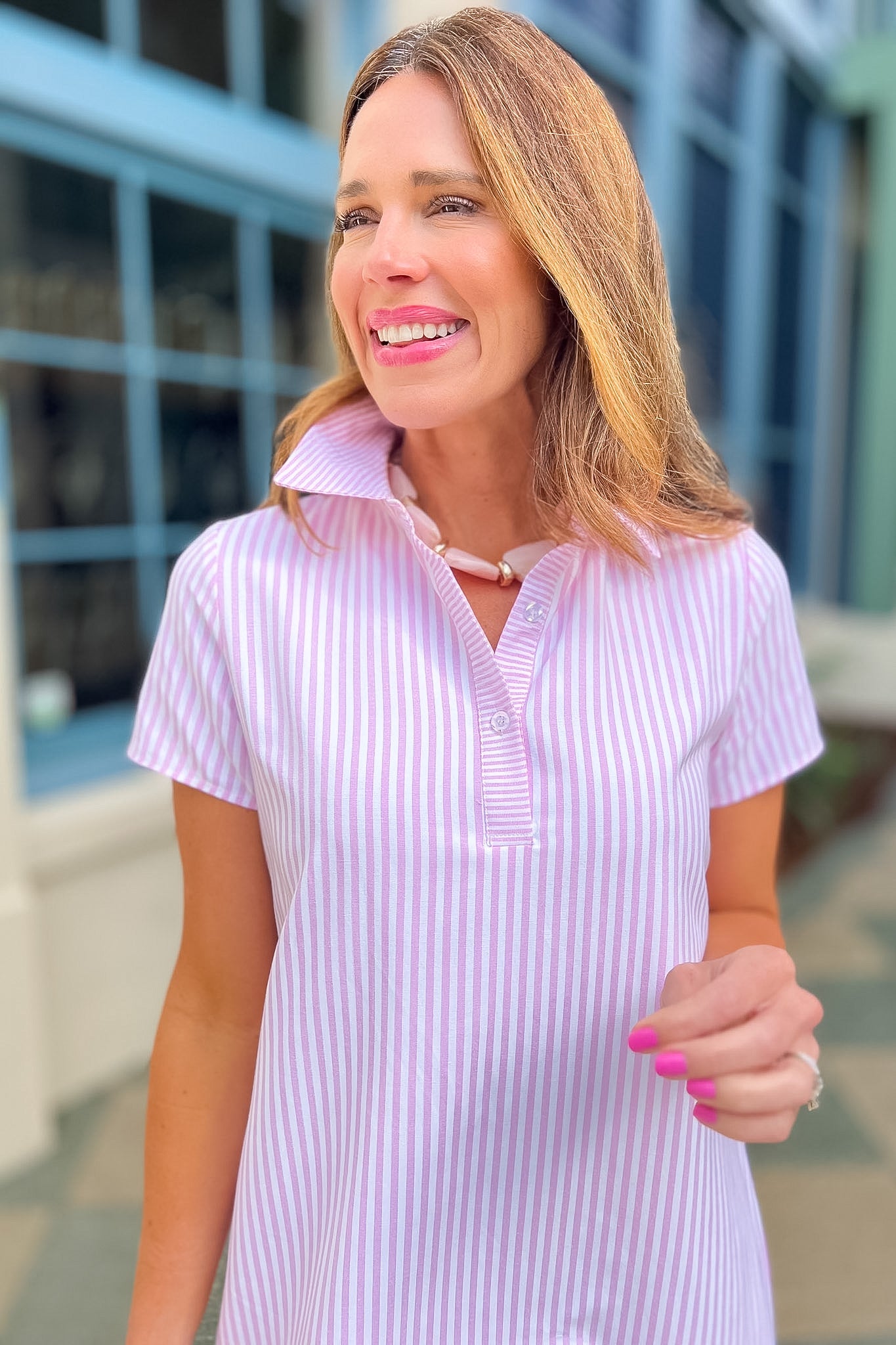 SSYS Holland Mix Stripe Dress In Pink