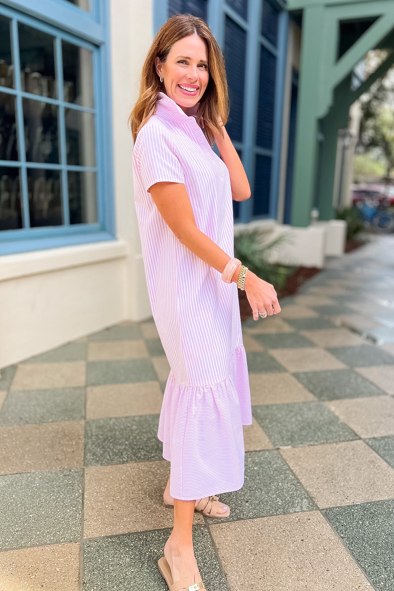 SSYS Holland Mix Stripe Dress In Pink