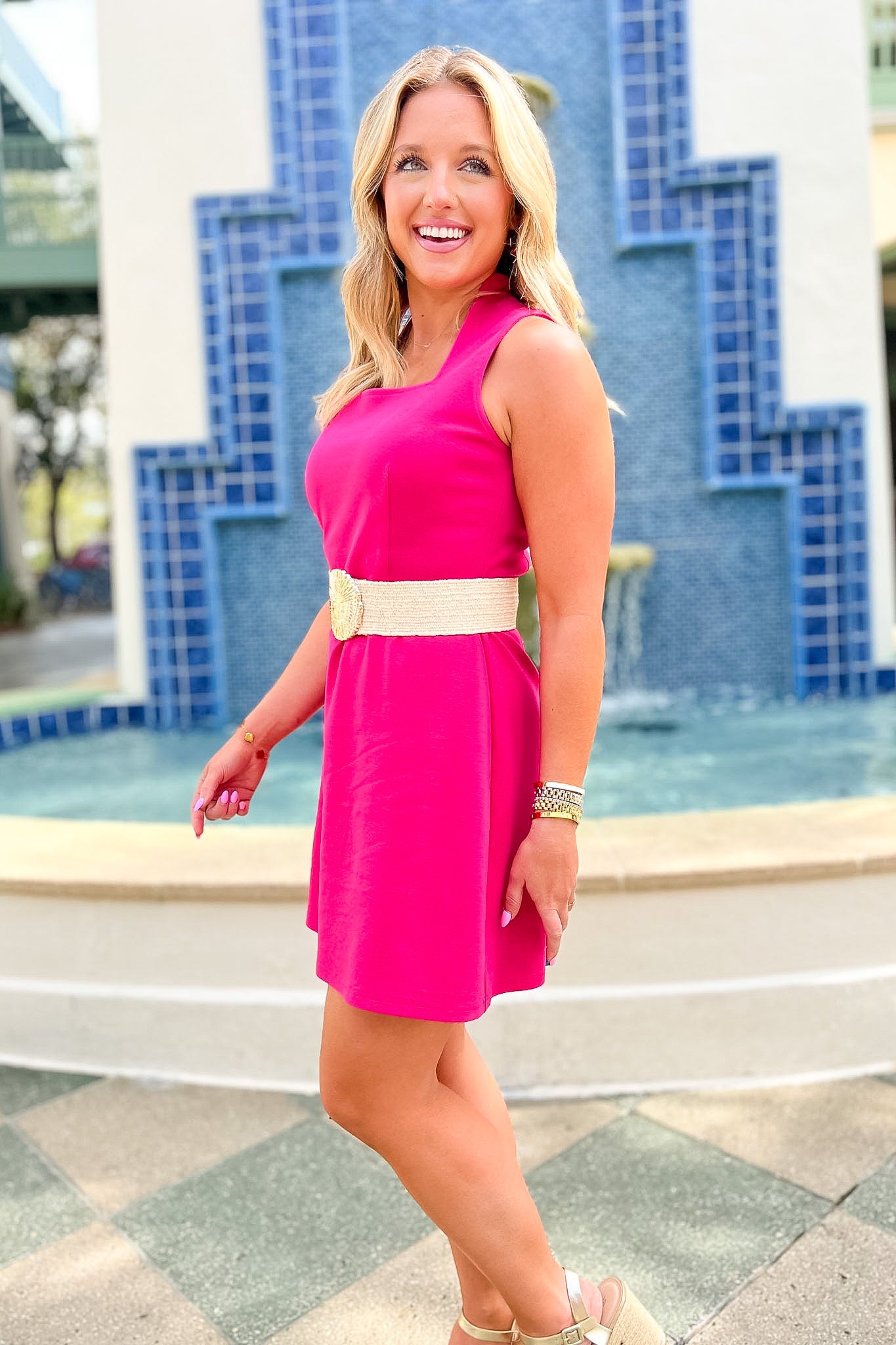 SSYS Star Sleeveless Square Neck Dress In Pink