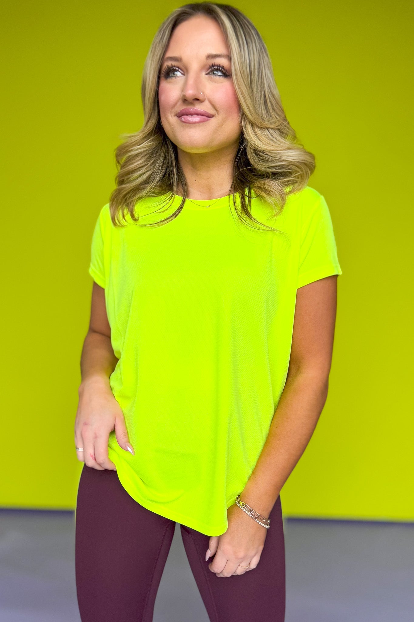 SSYS Lime Honeycomb Short Sleeve Active Top, workout top, breathable, basics, athleisure, comfortable, exclusive design, ssys by mallory fitzsimmons