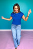 SSYS Colby Cable Knit Short Sleeve Sweater In Blue