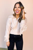 Beige Cable Knit Split Neck Collared Long Sleeve Fringe Sweater *FINAL SALE*