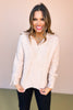 Beige Cable Knit Split Neck Collared Long Sleeve Fringe Sweater *FINAL SALE*