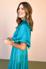 Turquoise High Neck Bell Sleeve Open Back Midi Dress *FINAL SALE*