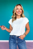 SSYS Colby Cable Knit Short Sleeve Sweater In Ivory