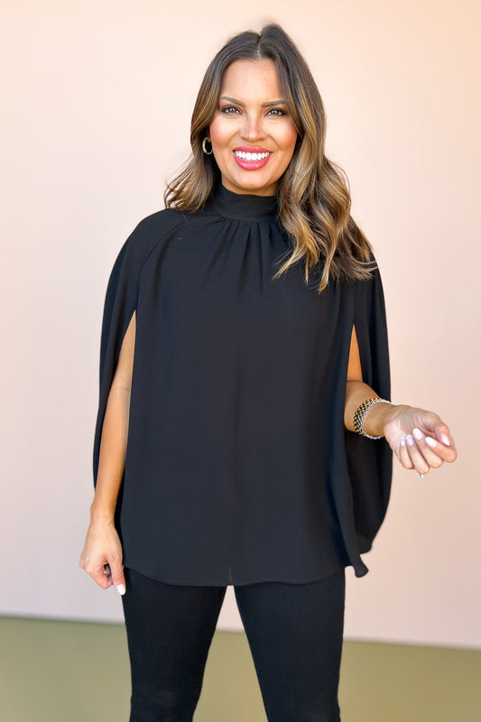 Black Textured High Neck Cape Top *FINAL SALE*