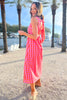 SSYS Jessie Pink and Orange Gingham Fitted Bow Back Maxi Dress