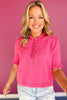 SSYS Bonnie Short Sleeve Ruffle Button Sweater In Dark Pink