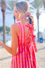 SSYS Jessie Pink and Orange Gingham Fitted Bow Back Maxi Dress