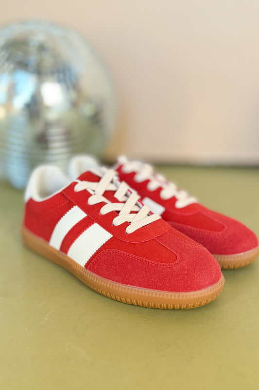 Red Double Stripe Rubber Bottom Sneakers, must have shoes, new shoes, must have sneakers, red sneakers, must have shoes for fall, fall shoes, basic shoes, everyday shoes, SSYS by mallory Fitzsimmons