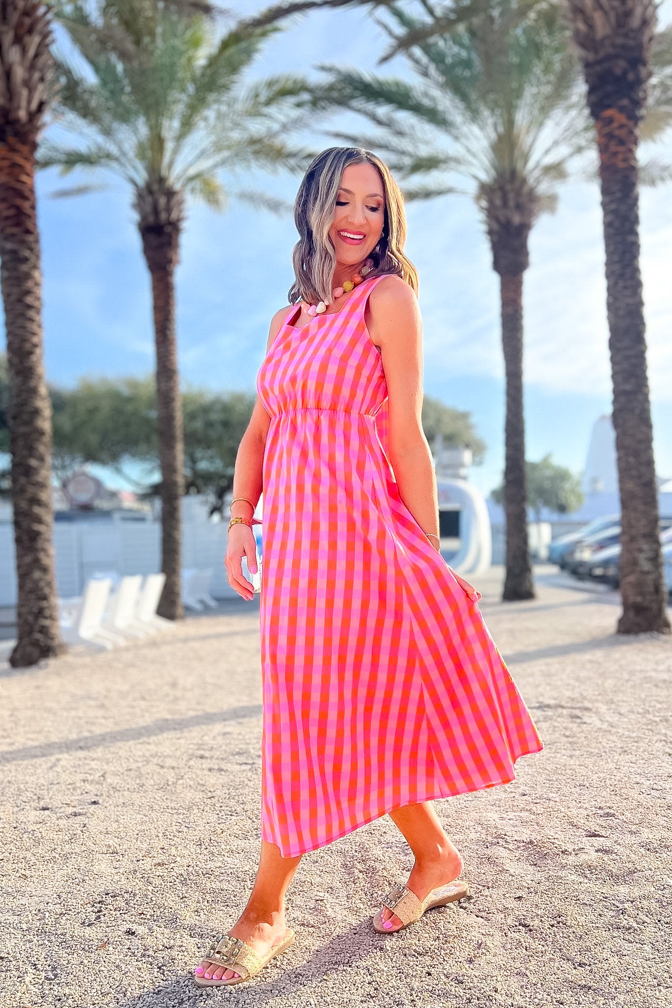 SSYS Jessie Gingham Maxi Dress | Pink Orange Bow Back Dress Medium SSYS Jessie Gingham Maxi Dress | Pink Orange Bow Back Dress Medium