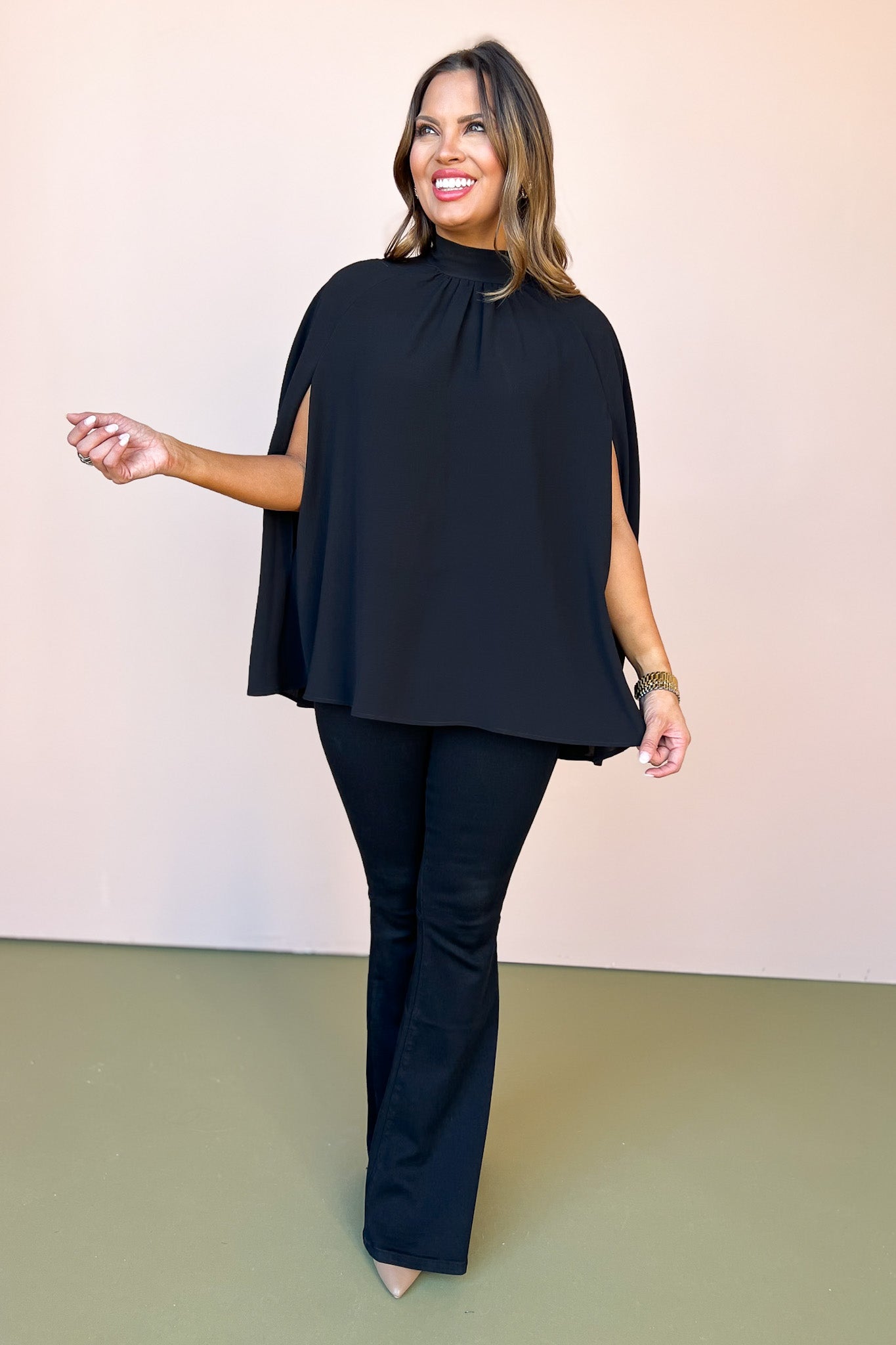 Black Textured High Neck Cape Top *FINAL SALE*