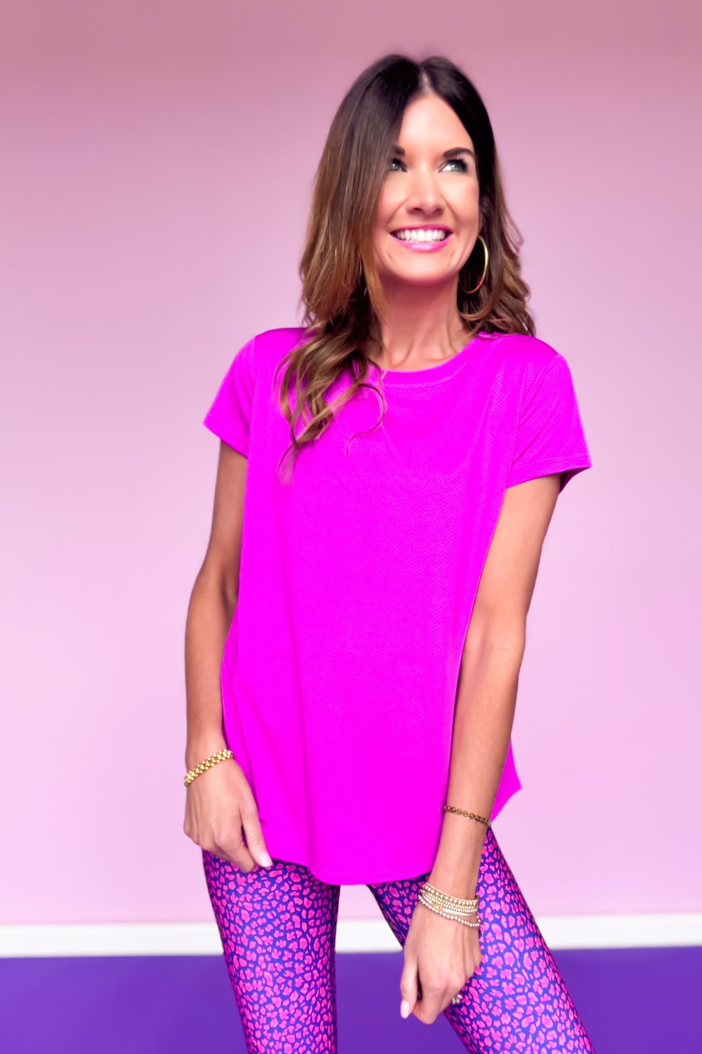 SSYS Signature Short Sleeve Active Top In Deep Orchid