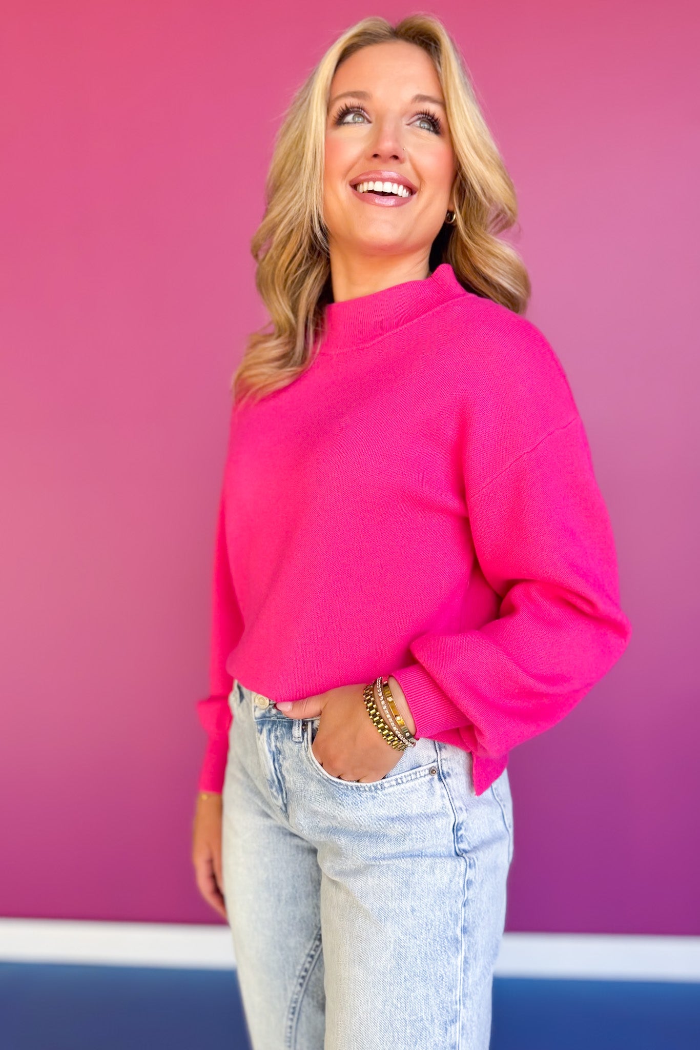 SSYS Merritt Mock Neck Sweater In Hot Pink