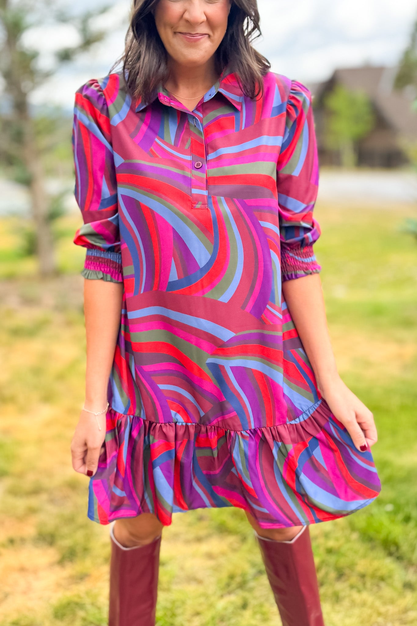 SSYS Phoebe Smocked Long Sleeve Dress In Velma Maroon