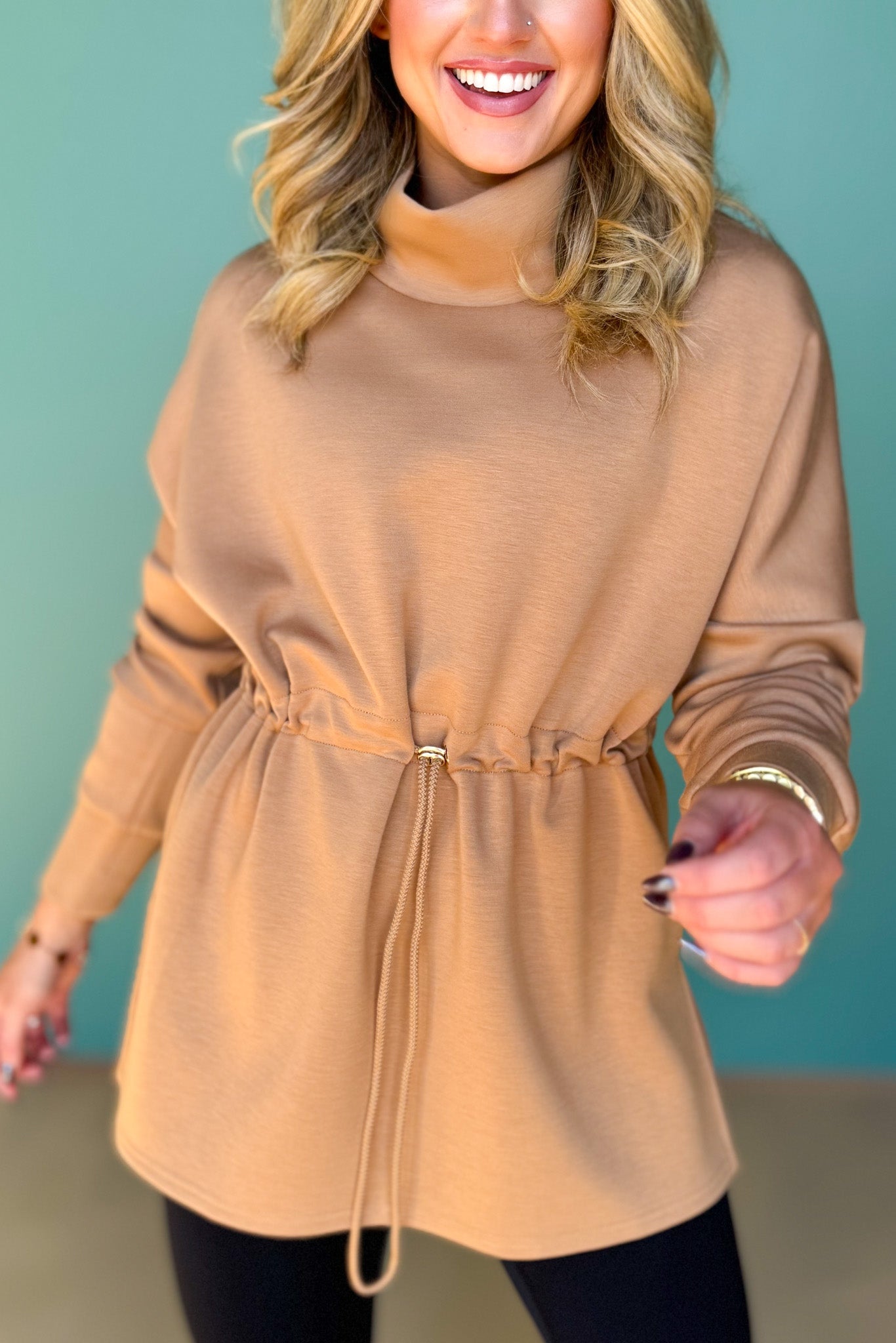 SSYS Taupe Drawstring Mock Neck Air Pullover
