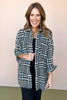 Black Houndstooth Button Down Fringe Hem Jacket