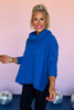 Blue Ribbed Knit Cowl Neck Side Slit High Low Top *FINAL SALE*