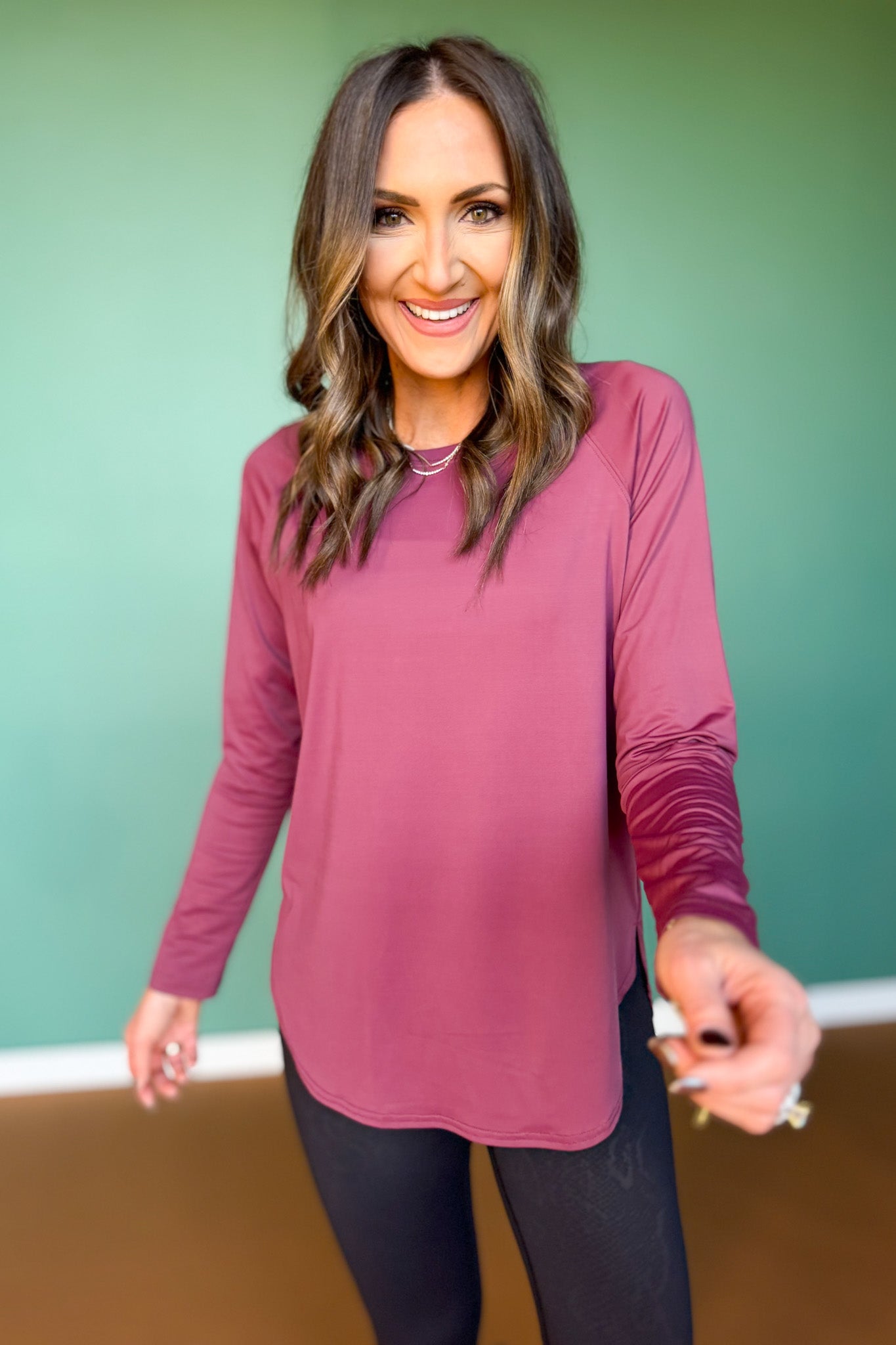 SSYS Long Sleeve Mesh Back Active Top In Maroon