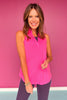 SSYS Signature Hot Pink Sleeveless Frill V Neck Active Top