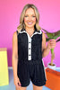 SSYS Terry Inset Sleeveless Button Front Top In Black