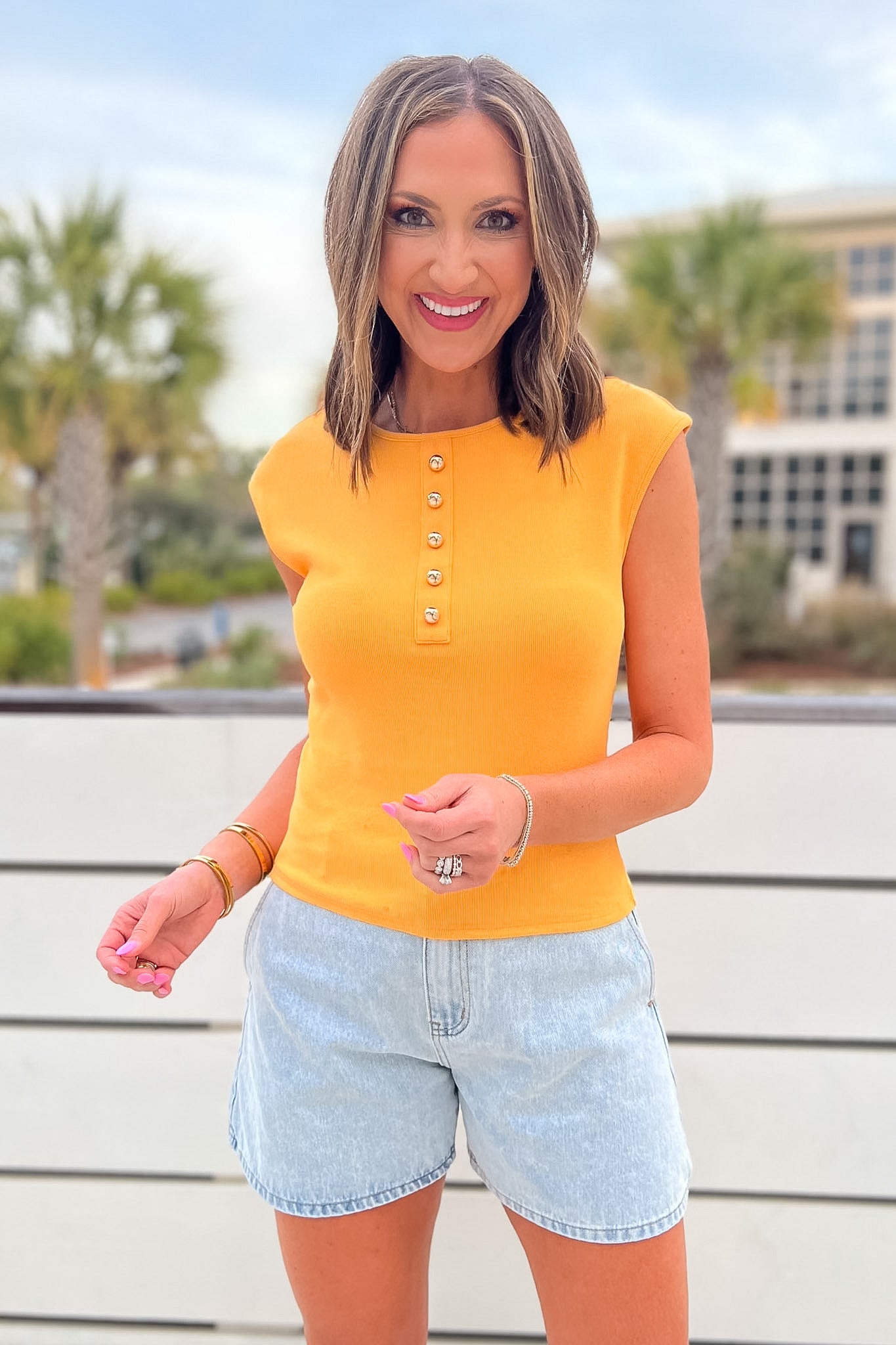 SSYS Cece Knit Cap Sleeve Top In Orange