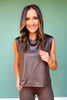 SSYS Metallic Muscle Cut Active Top In Brown