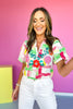 Ivory Floral Embroidered Ruffle V Neck Top