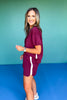 SSYS Crew Neck Scuba Inset Short Sleeve Top In Mulberry