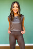 SSYS Metallic Muscle Cut Active Top In Brown