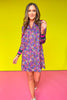 SSYS Black Bright Floral Print Puff Long Sleeve Collared Scuba Active Dress