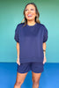 SSYS Crew Neck Scuba Inset Short Sleeve Top In Navy