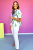 Off White Floral Print Contrast Yoke Short Puff Sleeve Top