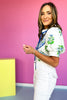 Off White Floral Print Contrast Yoke Short Puff Sleeve Top *FINAL SALE*