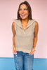 Taupe Crochet Zip Collar Sleeveless Top