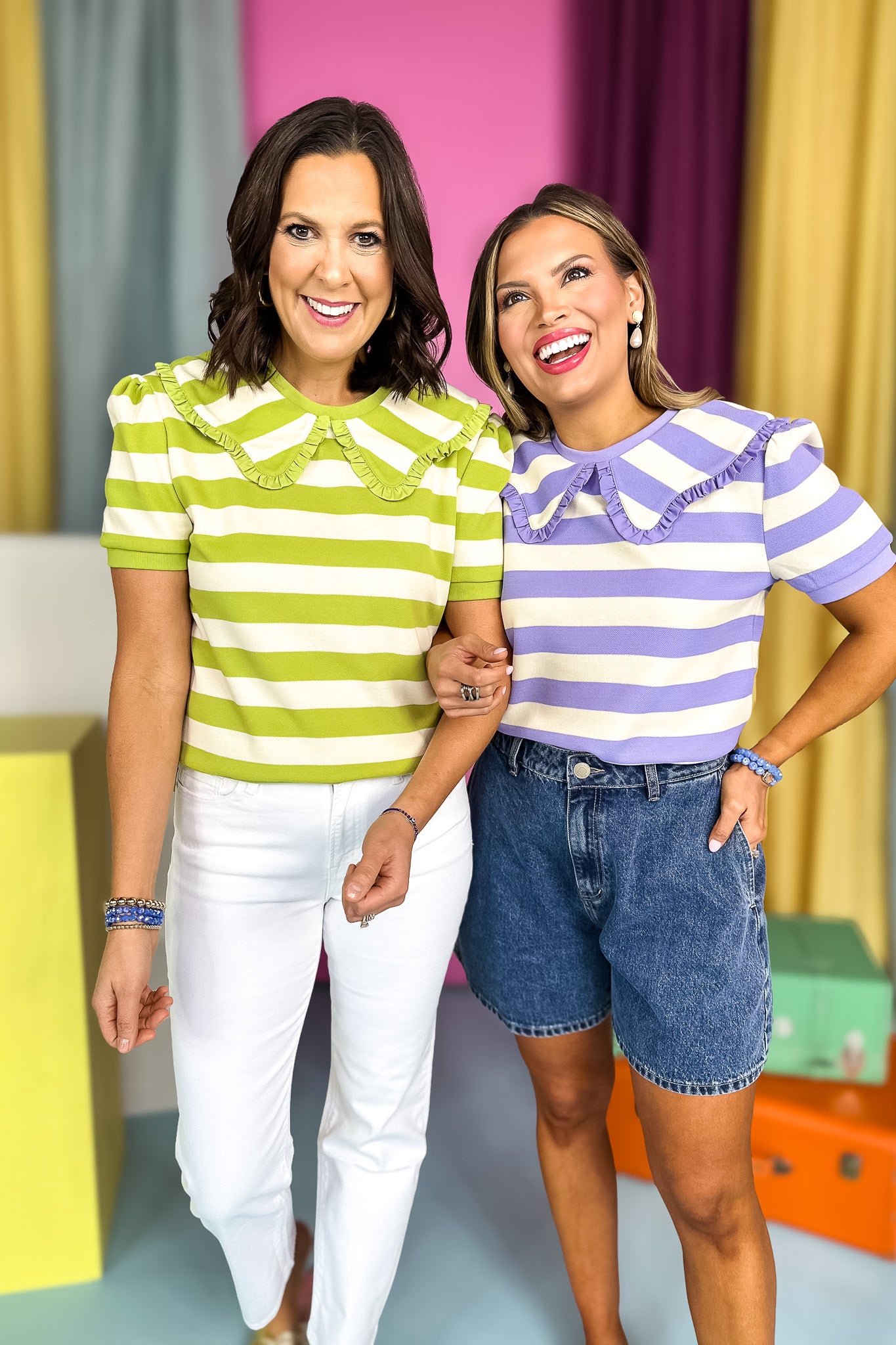 SSYS Short Sleeve Pippa Striped Peter Pan Collar Top In Lilac