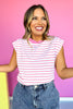 Pink Striped Knit Shoulder Pleat Button Detail Top *FINAL SALE*