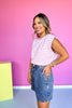 Pink Striped Knit Shoulder Pleat Button Detail Top *FINAL SALE*