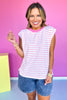 Pink Striped Knit Shoulder Pleat Button Detail Top *FINAL SALE*