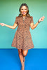 SSYS Lainey Quilted Everyday Puff Sleeve Drop Waist Dress In Dark Tan Animal